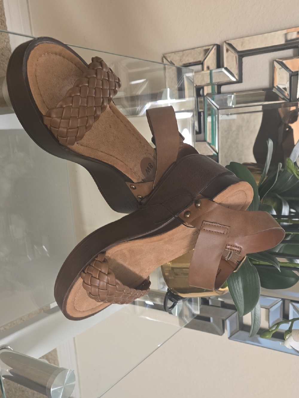 Women’s Brown Woven Leather Platform Sandals